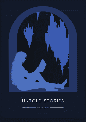 The Cover of Untold Stories from 2021: a person sitting in a window and reading, behind them castles float into the night sky
